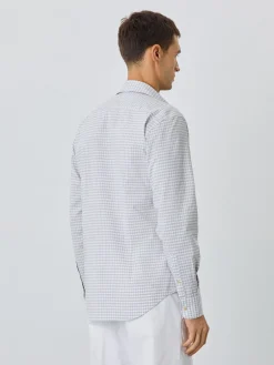 Hot Slim Fit Shirt With Open Collar In BCI Cotton With Checks Camisas Casuais