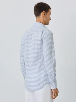 Clearance Slim Fit Shirt With Open Collar In BCI Cotton With Checks Camisas Casuais