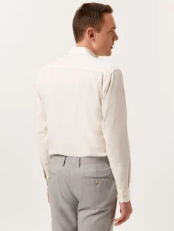 Discount Slim Fit Slub Mélange Cotton Twill Shirt with Open Collar Camisas Casuais