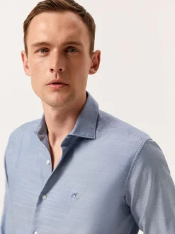 Discount Slim Fit Slub Mélange Cotton Twill Shirt with Open Collar Camisas Casuais