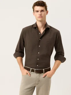 Online Slim Fit Soft Cotton Flannel Shirt With Newport Collar Camisas Casuais