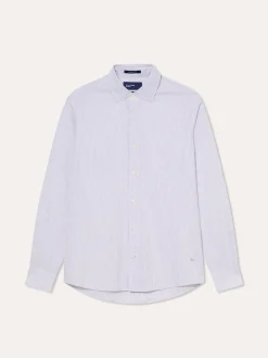 Best Slim Fit Striped Cotton Linen Shirt with Open Collar Camisas Casuais