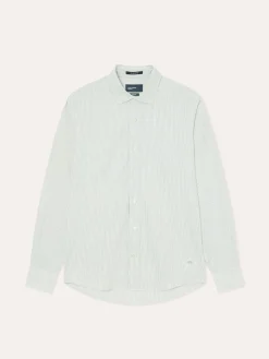 Hot Slim Fit Striped Cotton Linen Shirt with Open Collar Camisas Casuais