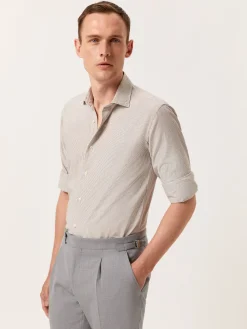 Best Slim Fit Striped Cotton Linen Shirt with Open Collar Camisas Casuais