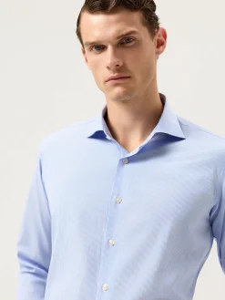 New Slim Fit Striped Formal Shirt With Newport Collar Camisas Clássicas