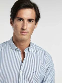Outlet Slim Fit Striped Oxford Shirt in 100I Cotton Camisas Casuais|Camisas Casuais