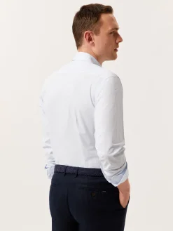 Online Slim Fit Striped Seersucker Shirt in Cotton Elastane with Open Collar Camisas Casuais
