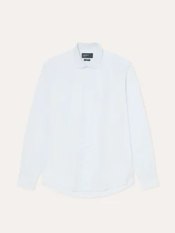 Online Slim Fit Striped Seersucker Shirt in Cotton Elastane with Open Collar Camisas Casuais