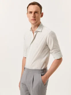Clearance Slim Fit Striped Shirt in BCI Cotton with Open Collar Camisas Casuais