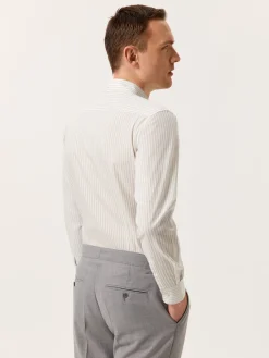 Clearance Slim Fit Striped Shirt in BCI Cotton with Open Collar Camisas Casuais