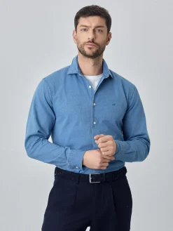 New Slim fit structure washed shirt Camisas Casuais