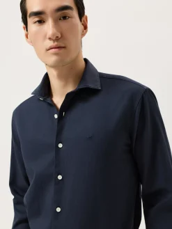 Discount Slim Fit Structured Cotton Shirt With Garment-Dyed Finish Camisas Casuais