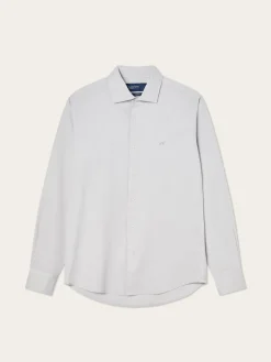 Discount Slim Fit Structured Cotton Shirt With Garment-Dyed Finish Camisas Casuais