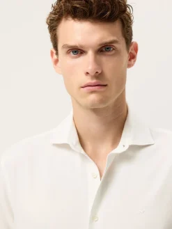 Discount Slim Fit Structured Cotton Shirt With Garment-Dyed Finish Camisas Casuais