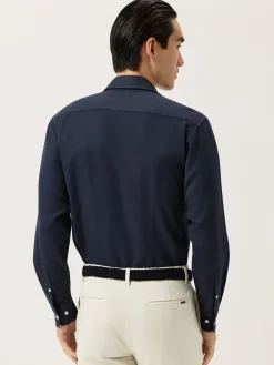 Discount Slim Fit Structured Cotton Shirt With Garment-Dyed Finish Camisas Casuais