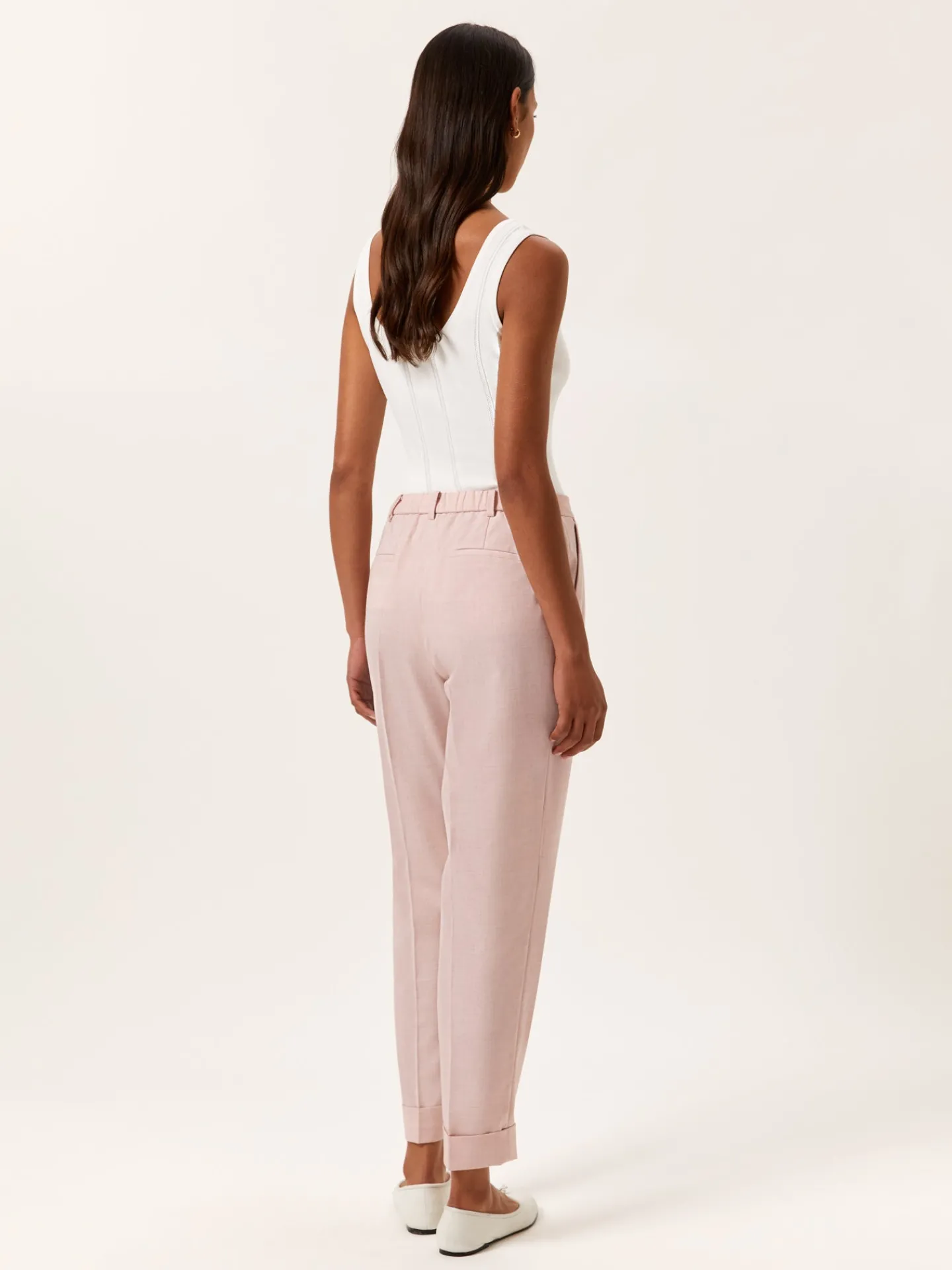 Best Slim Fit Tailored Trousers In Viscose Blend With Elasticated Waistband MULHER Fatos|Calças De Fato