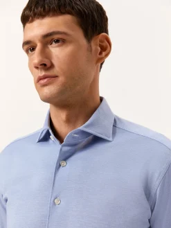 New Slim Fit Travel piqué Shirt in Comfort Cotton Camisas Clássicas|Camisas Clássicas