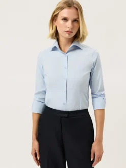 Discount Slim Fit Travel Plain Comfort Poplin Shirt With Open Collar MULHER Camisas