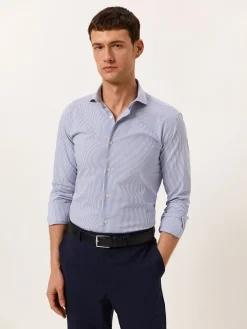 New Slim Fit Travel Striped Poplin Shirt in Comfort Cotton Camisas Clássicas|Camisas Clássicas