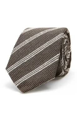 New Striped Pattern Tie Silk, Linen, and Wool Blend 7cm Gravatas