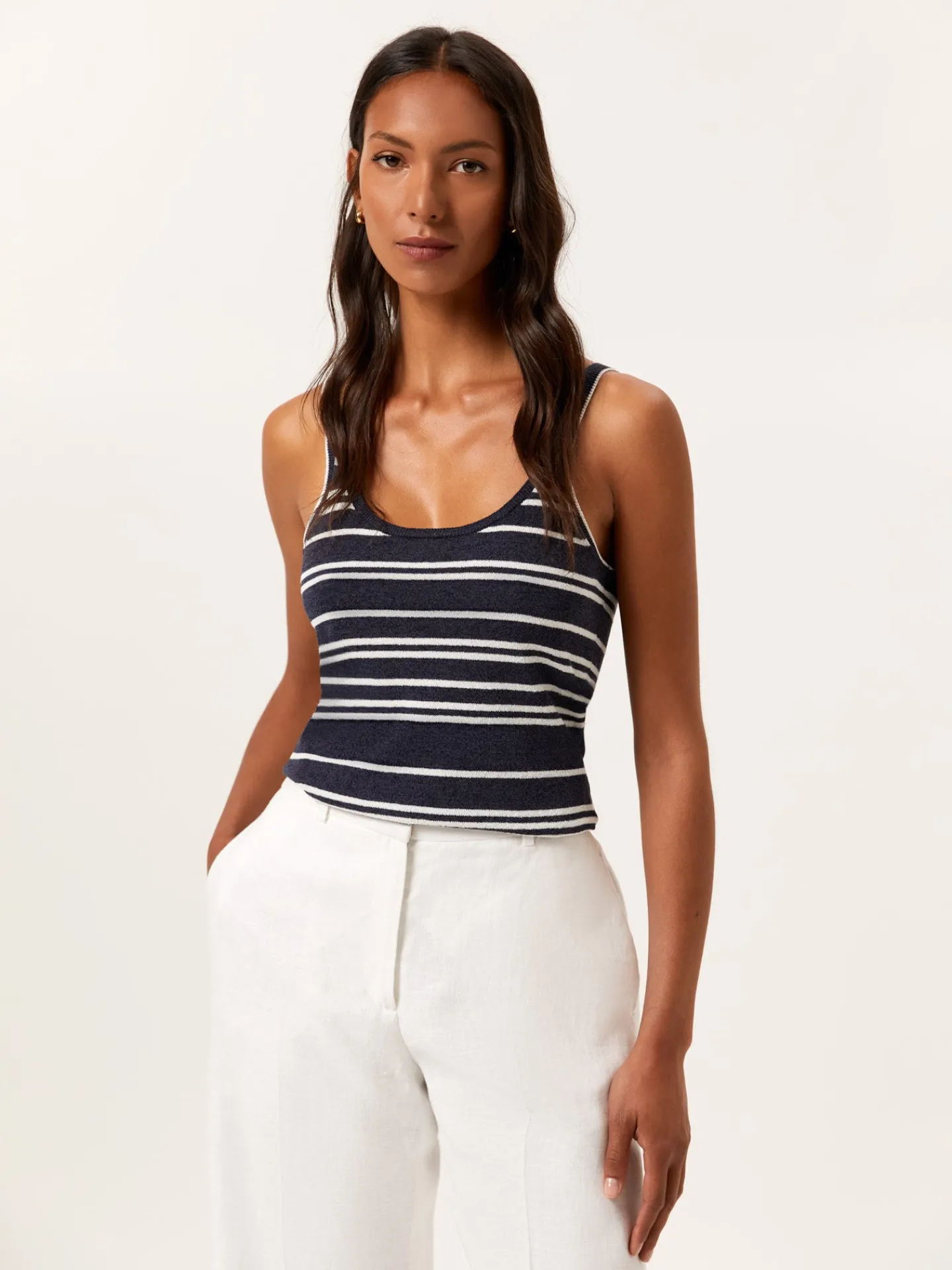 Clearance Tank Top In Cotton Blend With Contrasting Stripes MULHER Tops