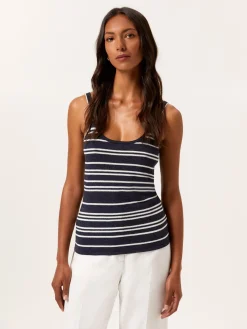 Clearance Tank Top In Cotton Blend With Contrasting Stripes MULHER Tops