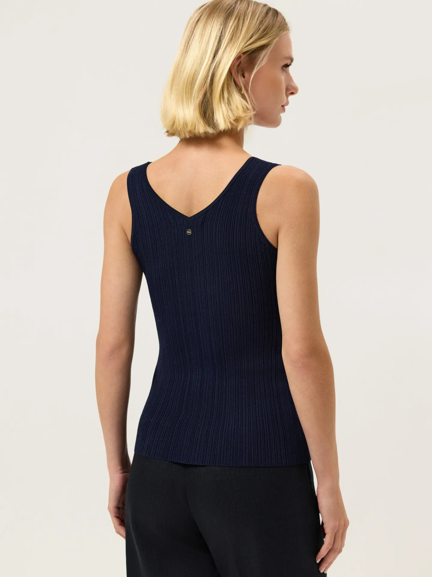 Outlet V-Neck Rib Top In Viscose blend With Pointelle Detail MULHER Tops