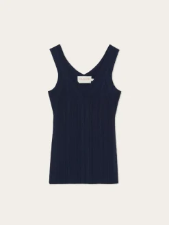Outlet V-Neck Rib Top In Viscose blend With Pointelle Detail MULHER Tops