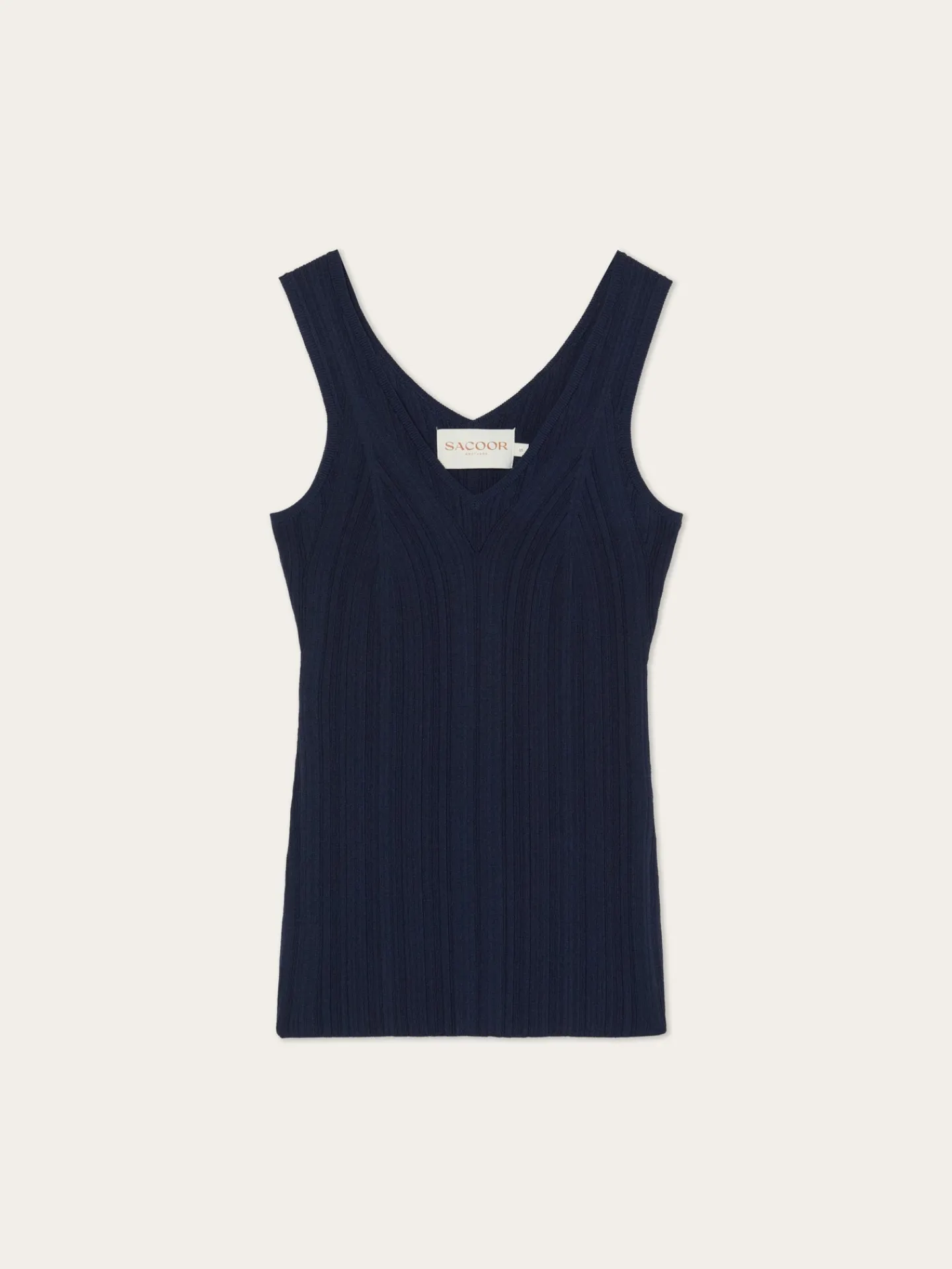 Outlet V-Neck Rib Top In Viscose blend With Pointelle Detail MULHER Tops