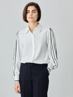 Hot Voluminous Sleeves Blouse In Fluid Twill Fabric With Pleats Detail MULHER Blusas