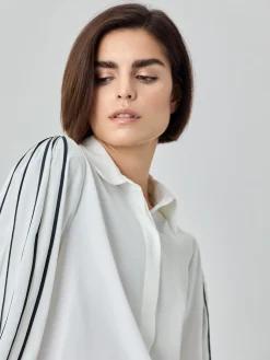 Hot Voluminous Sleeves Blouse In Fluid Twill Fabric With Pleats Detail MULHER Blusas