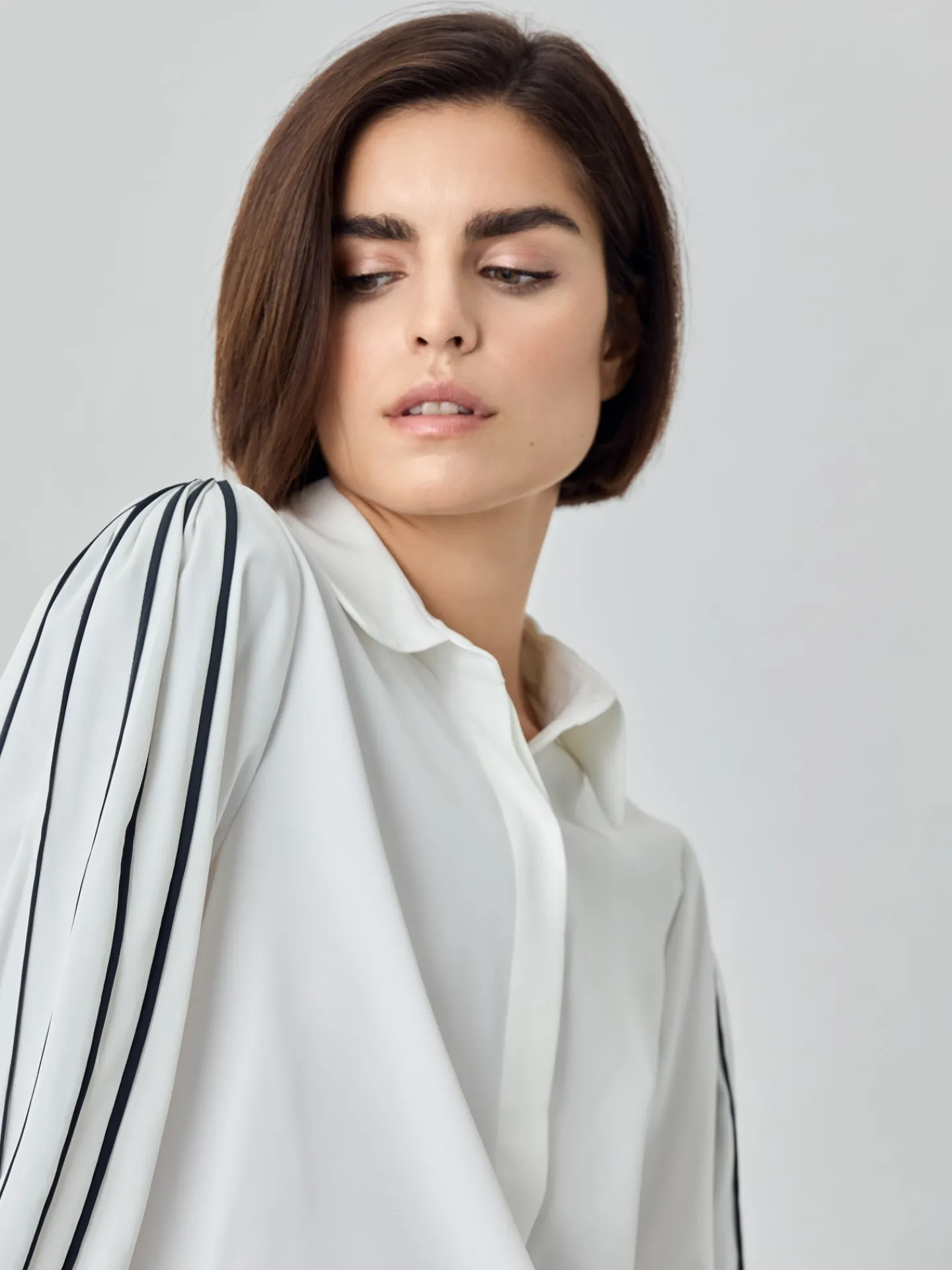Hot Voluminous Sleeves Blouse In Fluid Twill Fabric With Pleats Detail MULHER Blusas