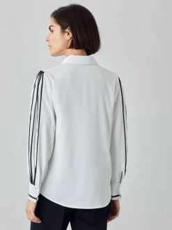 Hot Voluminous Sleeves Blouse In Fluid Twill Fabric With Pleats Detail MULHER Blusas