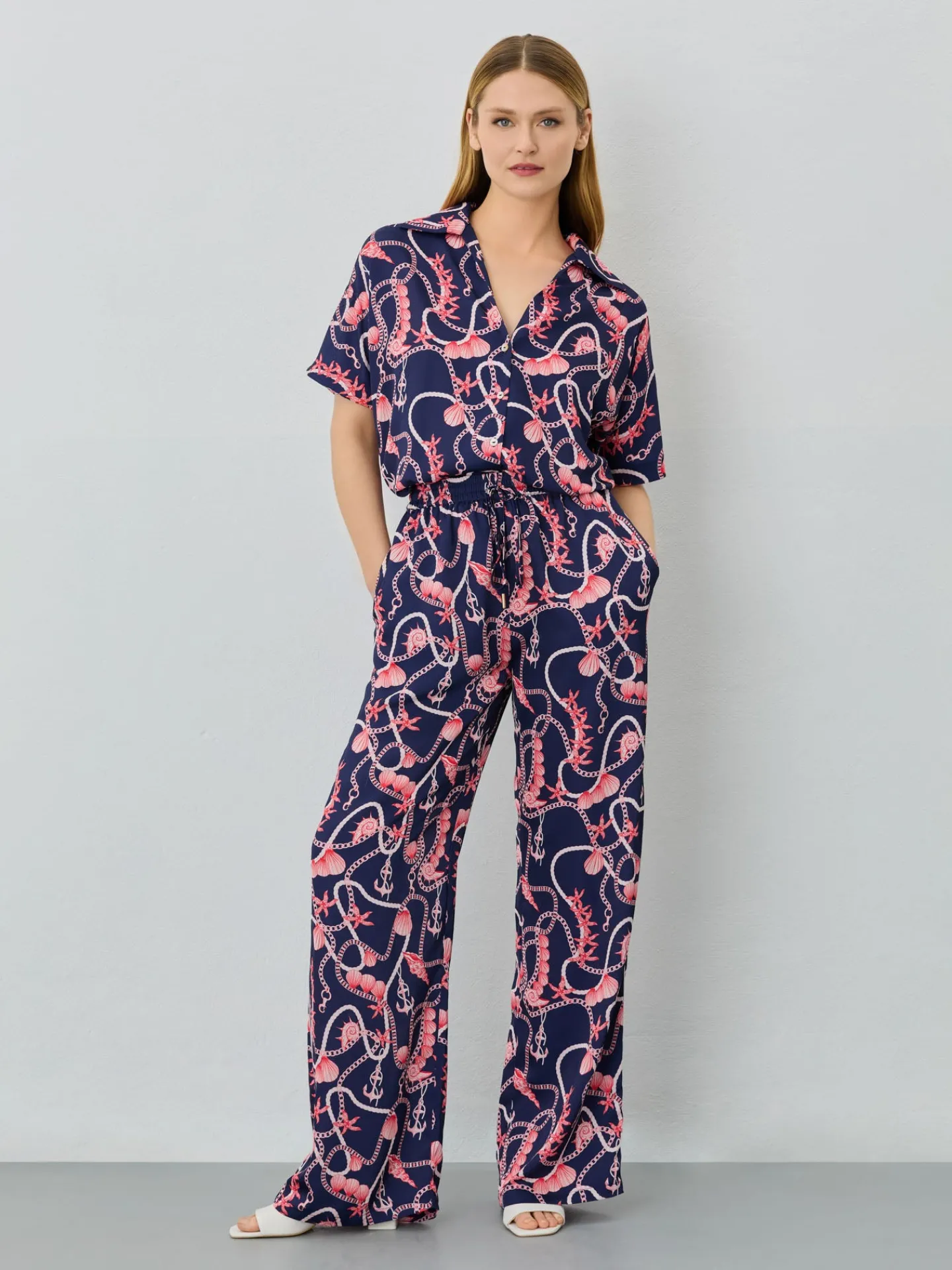 New Wide Leg Trousers With Nautical Print MULHER Calças
