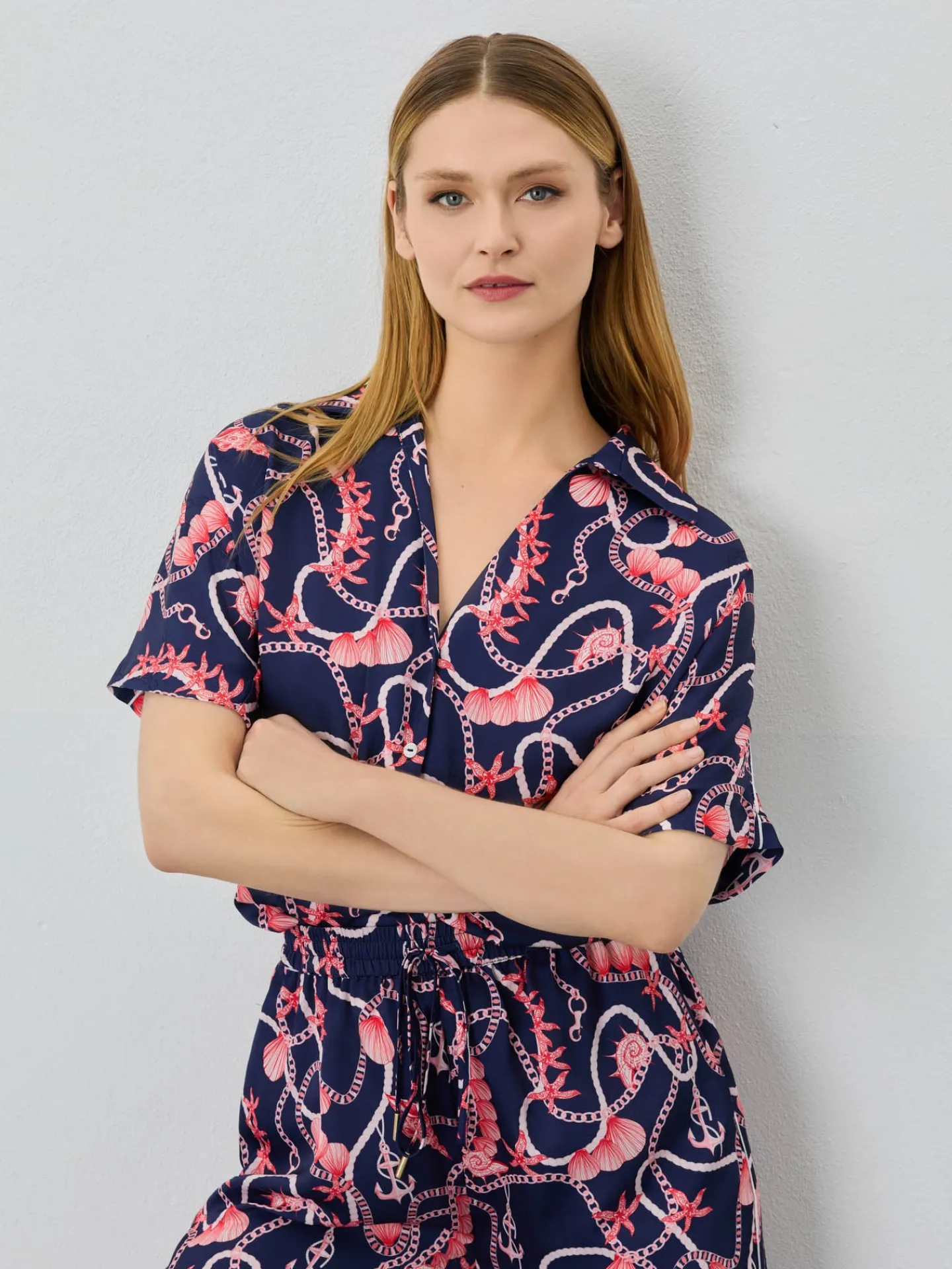 New Wide Leg Trousers With Nautical Print MULHER Calças